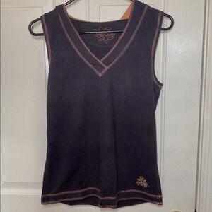 U2 Ladies Black Orange Hooded Sleeveless V Neck Pullover Vest | XL